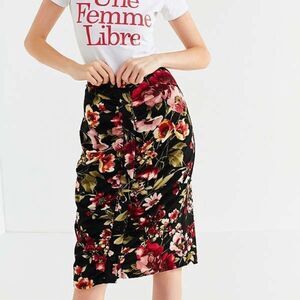 Urban Outfitters Floral Ruched Front Button Skirt